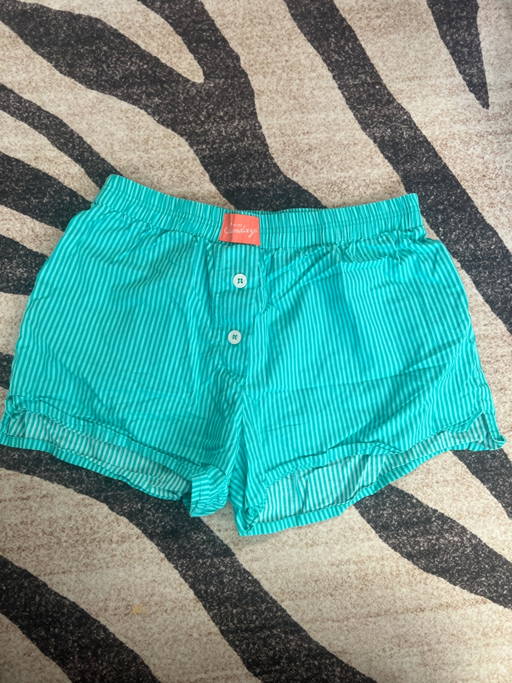 In My Sundays Women's Green White Striped Sleep Shorts Elastic Waist Button M